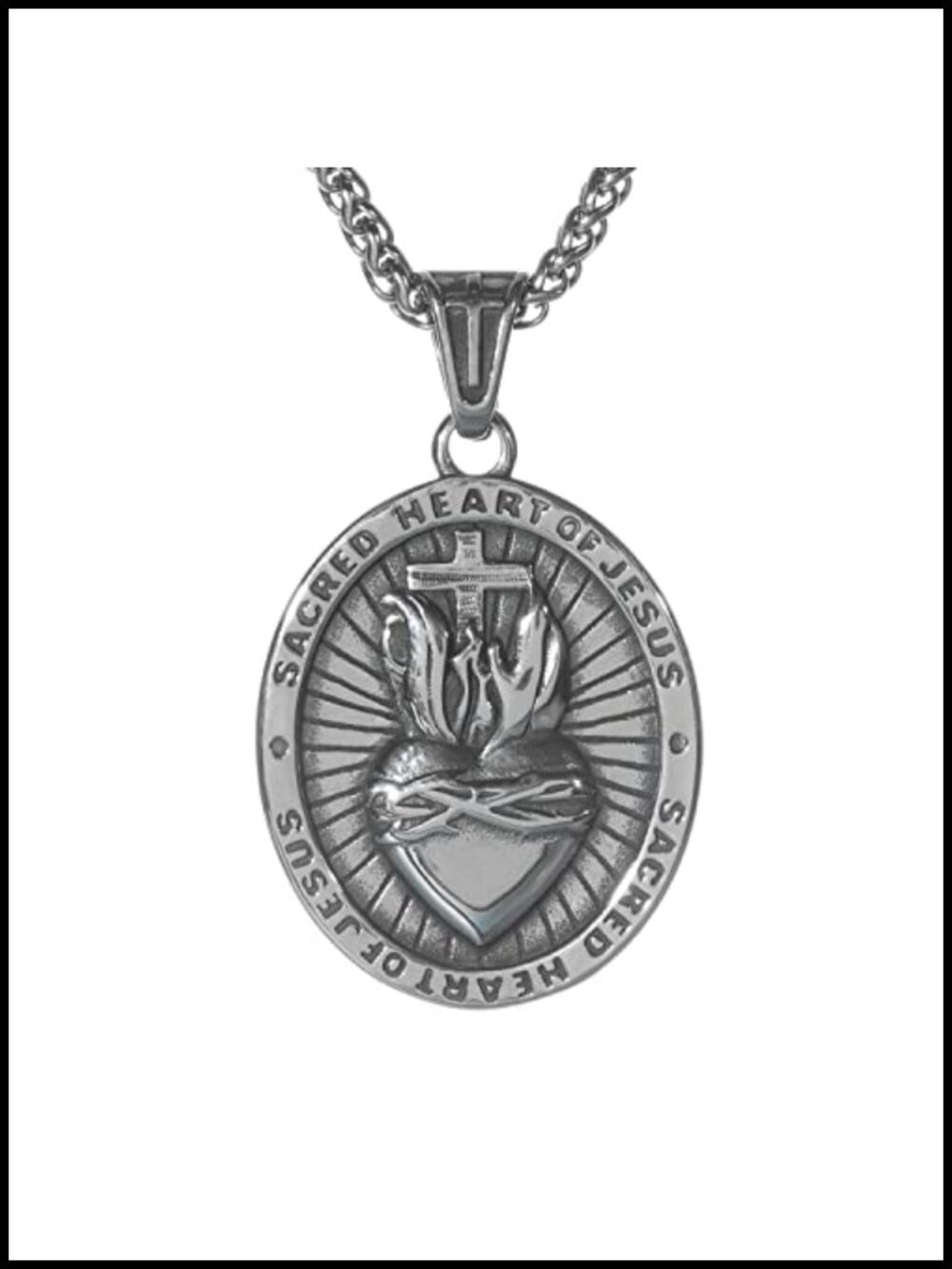 Stainless Steel Sacred Heart of Jesus Necklace Religious Pendant